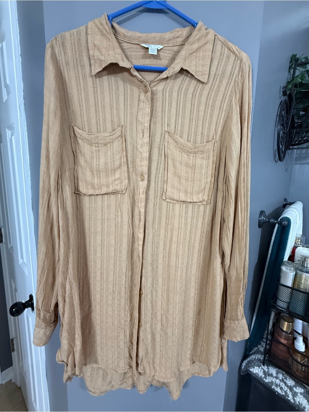 Cato Tan Textured Button-Front Tunic